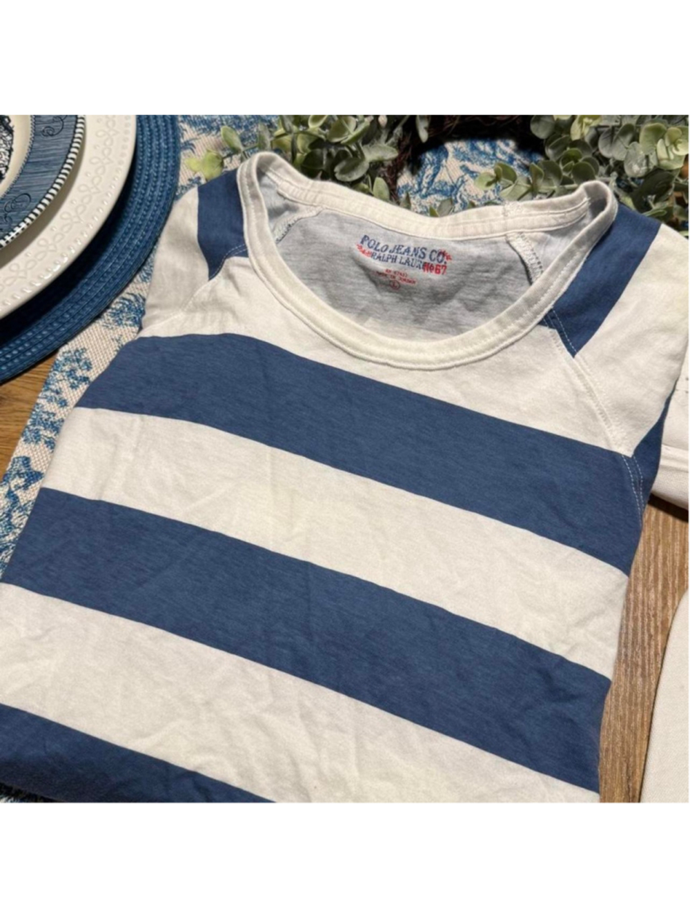 Women’s vintage polo jeans Ralph Lauren blue and white long sleeve